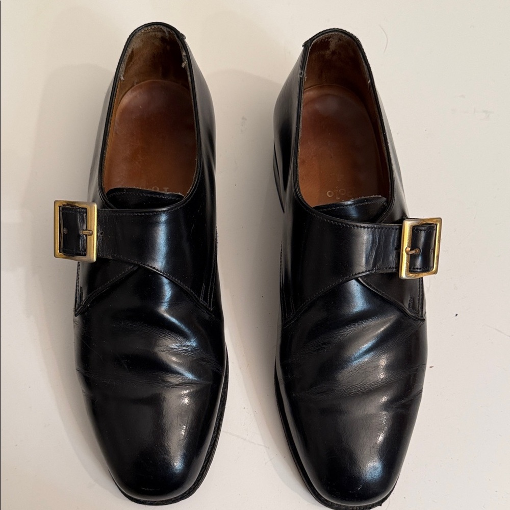 Ralph Lauren Polo Elegant Black Leather Men's Shoes Size 7 1/2. Made in England